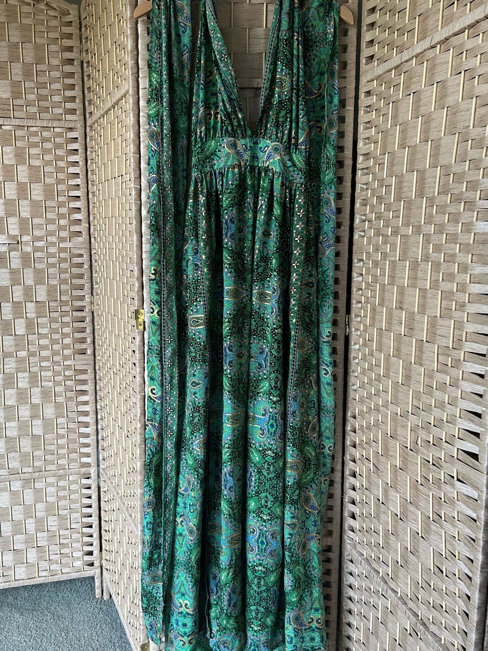 EARTHBOUND Jade Sari Wrap Paisley Print Maxi Dress